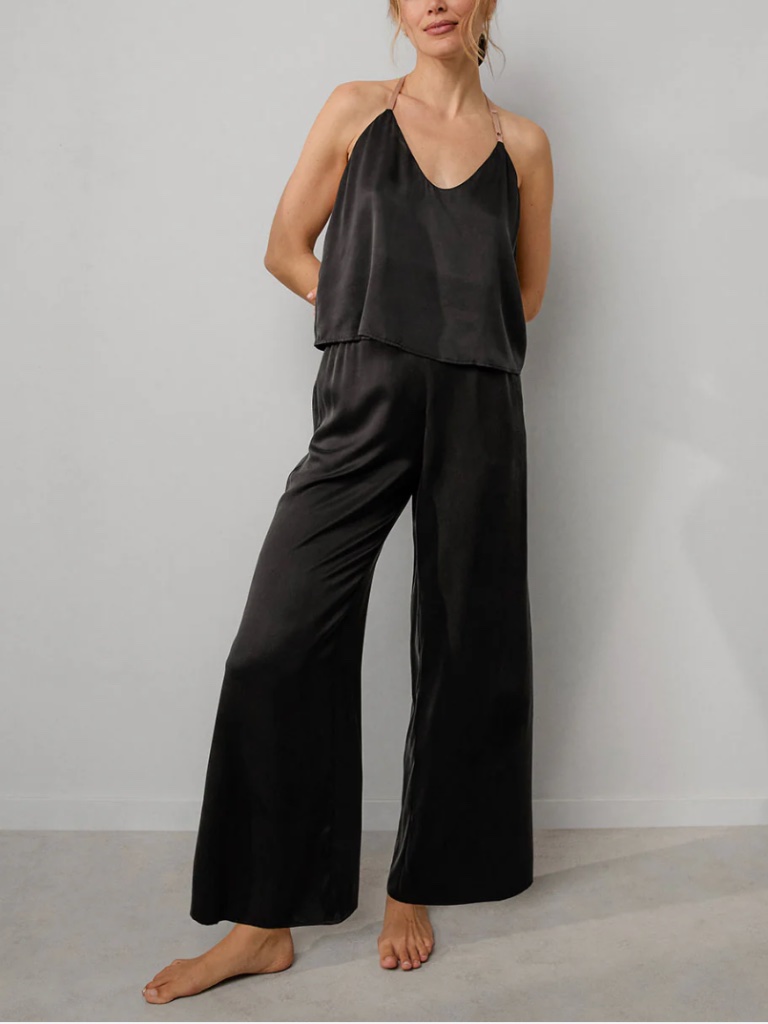 Lunya Bnwt Washable Silk Cami Pant Set In Immersed Black Otium Tan Size Xl